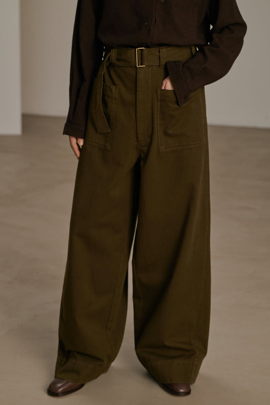 Pantalón Vagabond - Caqui Oscuro - Algodón - Mujer