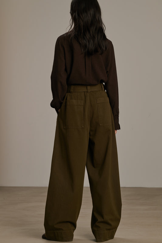 Pantalón Vagabond - Caqui Oscuro - Algodón - Mujer