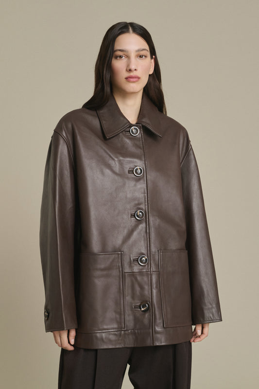 Chaqueta Vincenzo - Taupe cuero liso mujer - Soeur