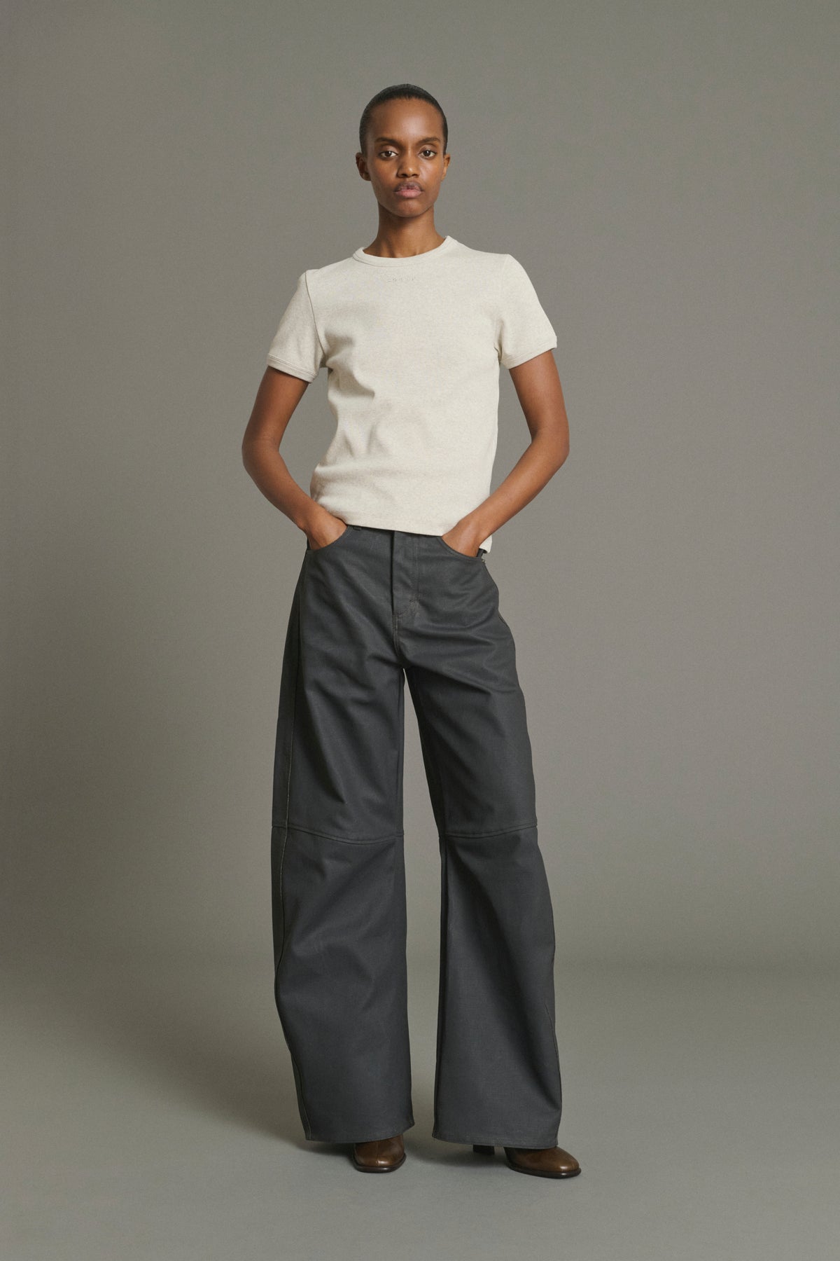 T-Shirt Aristide - Gris Jaspeado Algodón Orgánico Canalé Mujer - Soeur