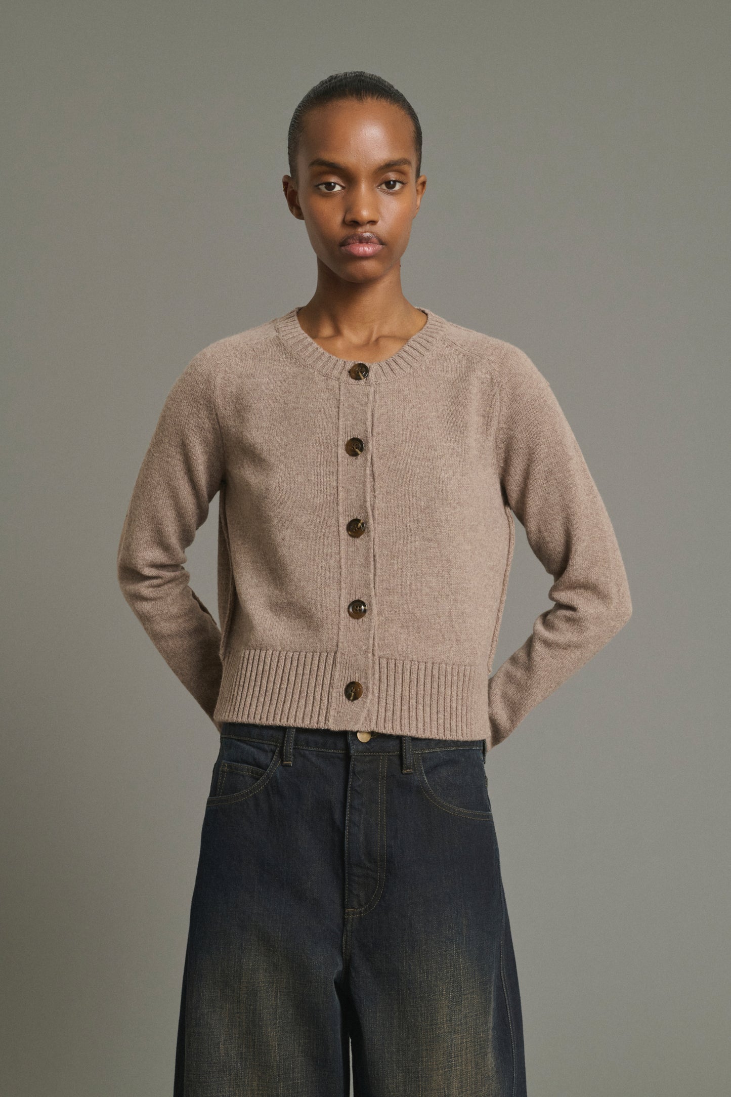 Cárdigan Virginia - Beige Jaspeado - Lana Merino - Mujer