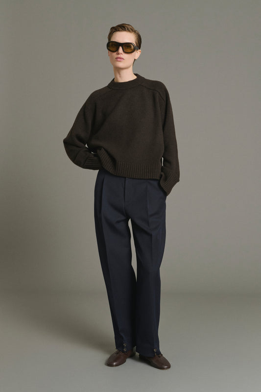 Pantalón Felix - Navy lana con pinzas mujer - Soeur