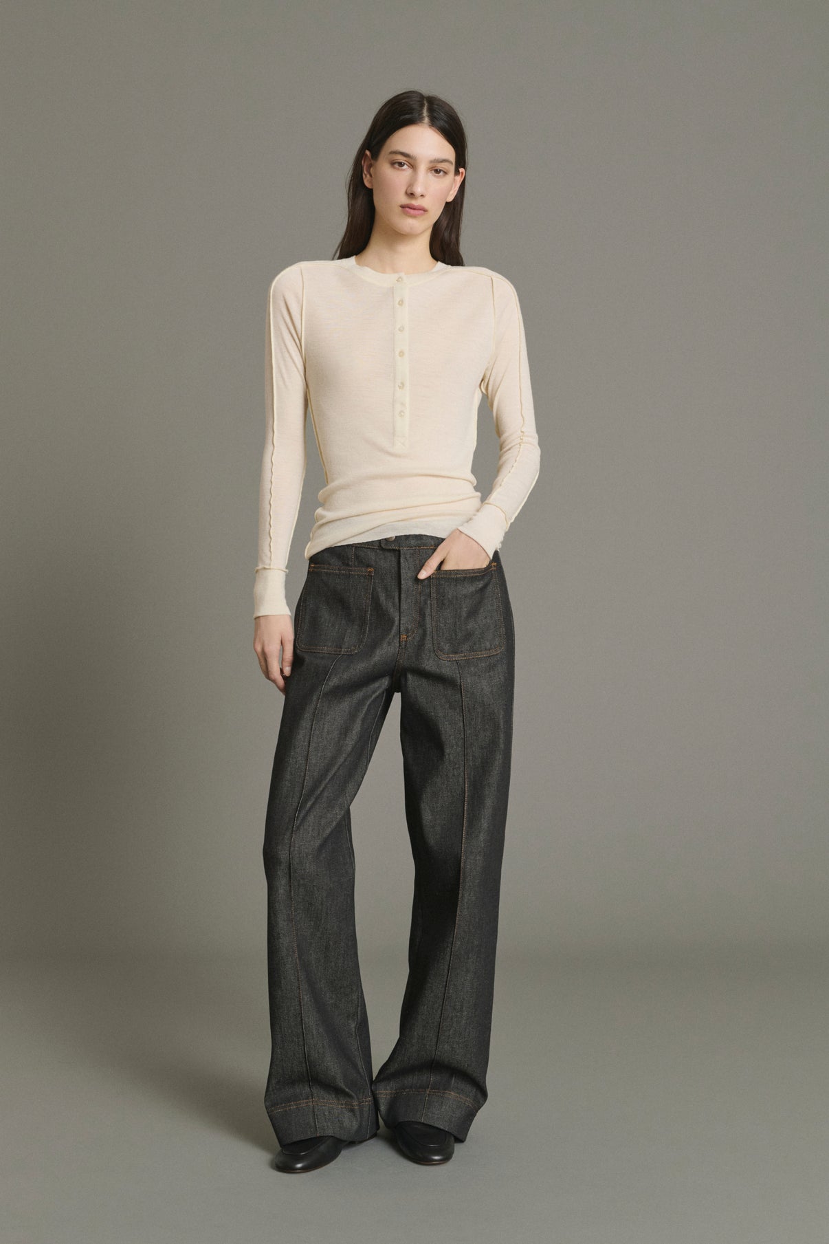 Vaqueros Harry - Denim Crudo Negro Acampanado Femme - Soeur vue 5