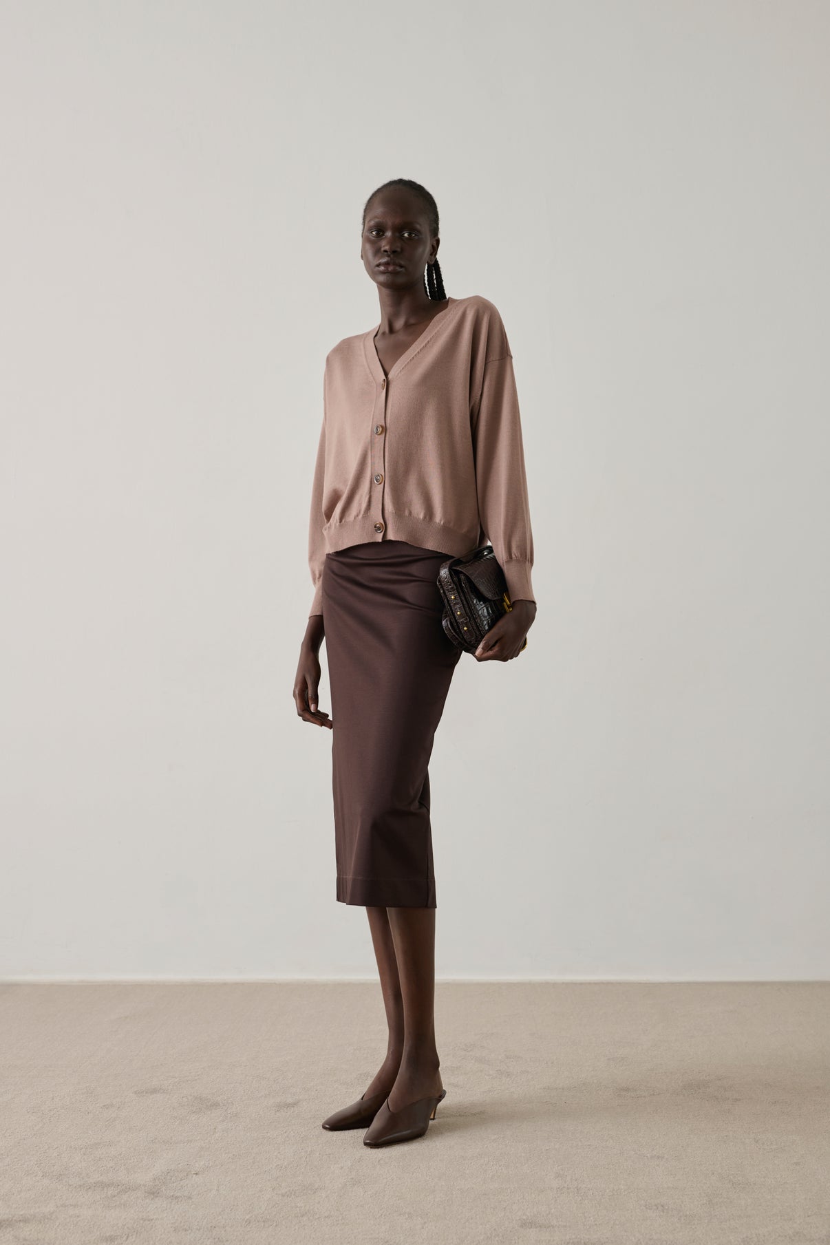 Cardigan Idem - Rose Pâle - Laine mérinos - Femme vue 2