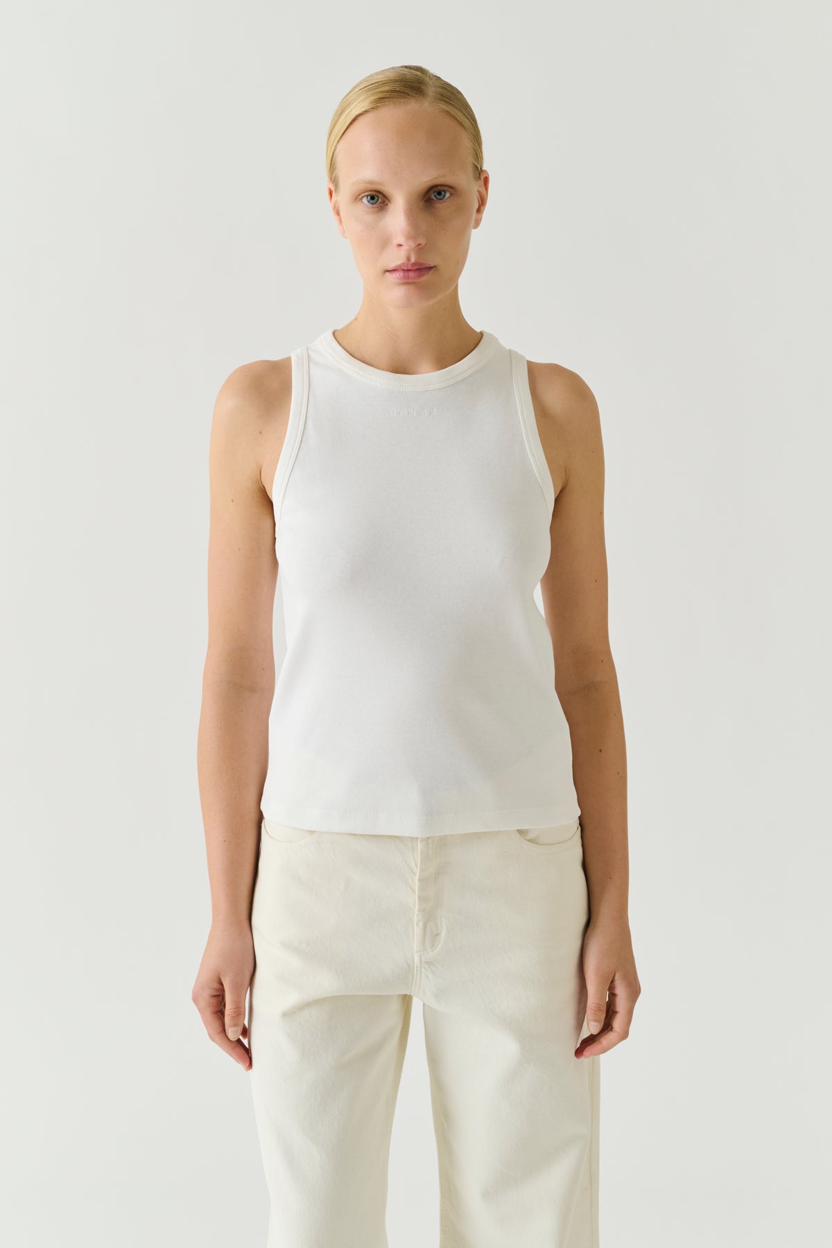 Camiseta de tirantes Dolly - Blanco Algodón Canalé Fino Mujer - Soeur